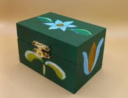 Small wooden jewellery box, Bauernmalerei, Austrian painting, green